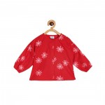 Miniklub Girls Flower Printed Full Sleeve Cotton Top _ Red - 3-6m